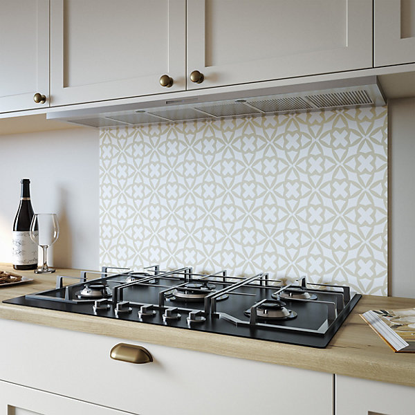 Moss Tessera Aluminium Kitchen Hob Splashback, Beige/White, 80 cm x 90 cm 
