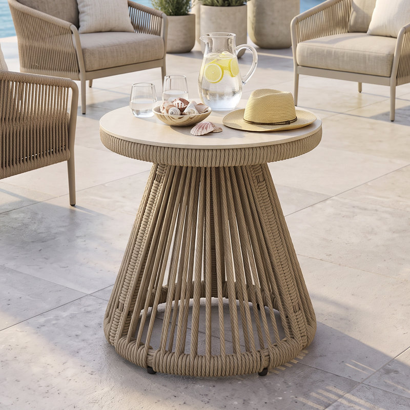 Table d'appoint d'extérieur en osier de patio