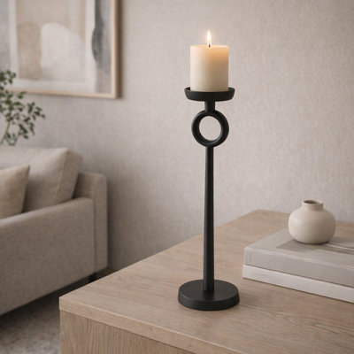Porte-bougie simple en fer noir moderne