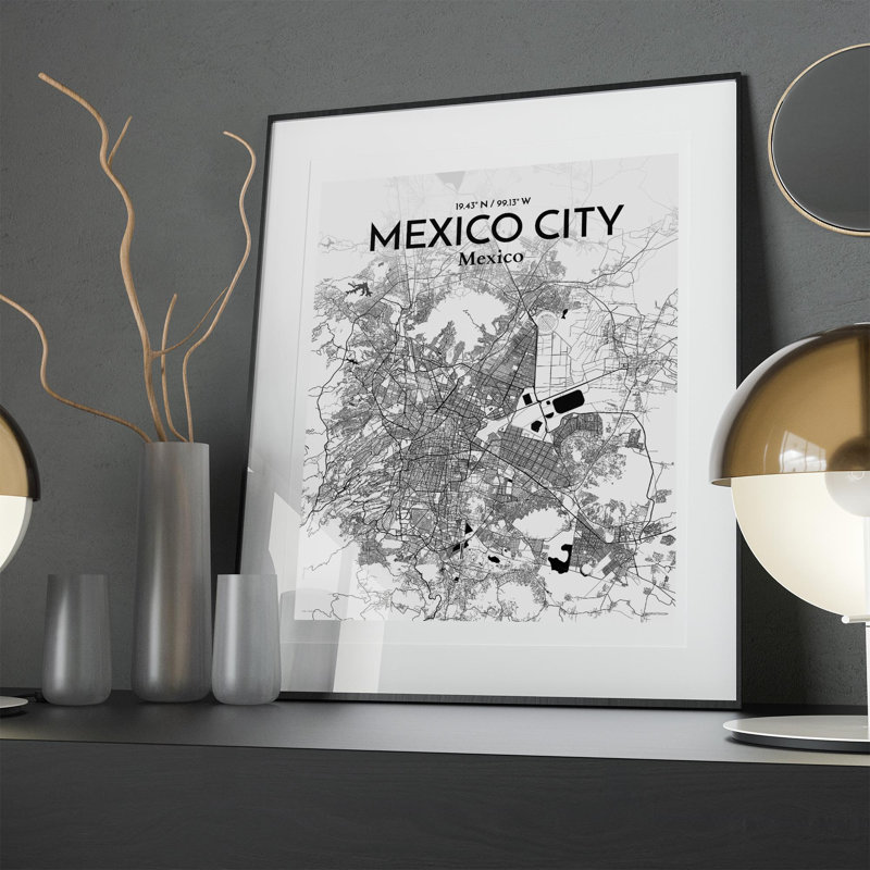 «Mexico City Map», impression, Noir / blanc, H 20 po x l 16 po