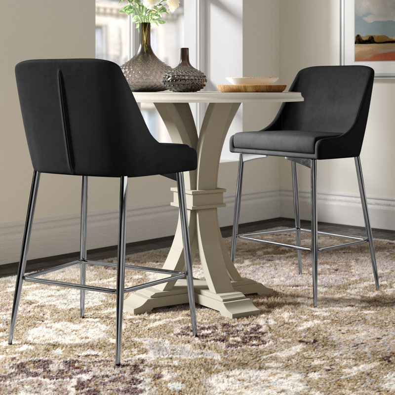 Ellenberger 27.5" Bar Stool, Black Velvet, Chrome