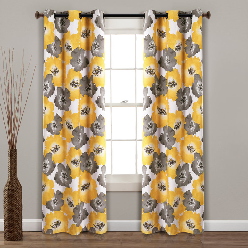 Julie Floral Curtain Pair, 38"W x 95"L, Yellow