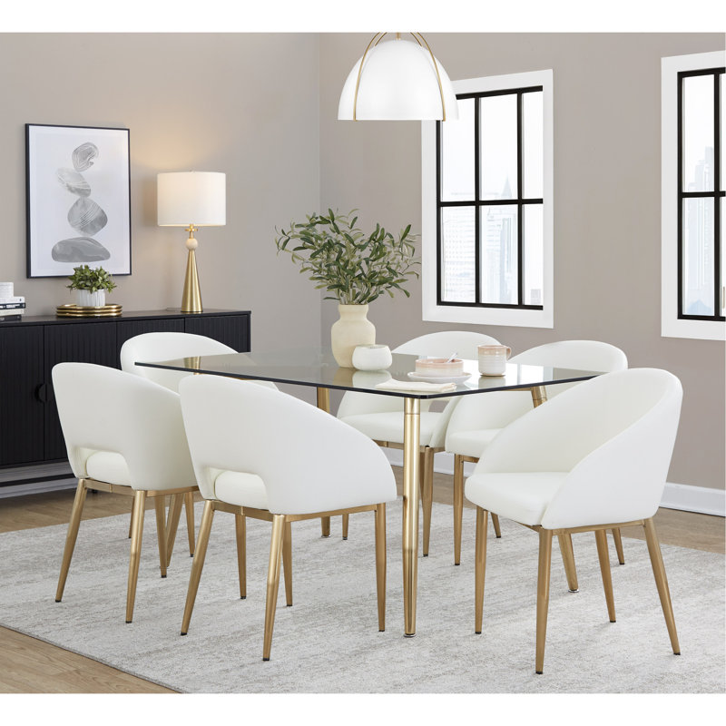Dining Table in Gold Metal and Clear Glass