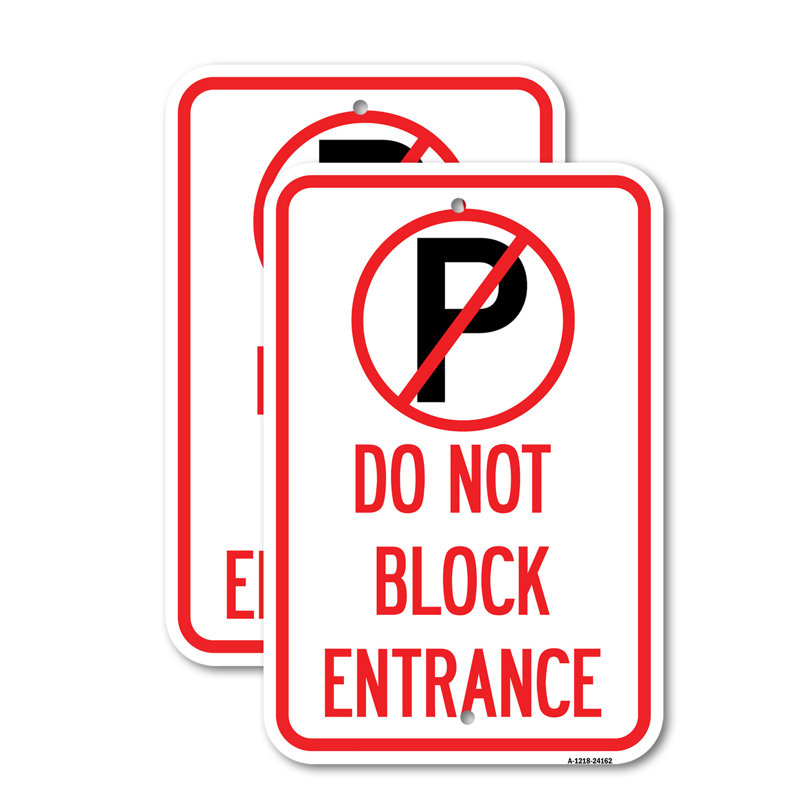 (Paquet de 2) Panneau d'entrée en aluminium 18 po x 24 po Ne pas bloquer l'entrée (sans symbole de stationnement)