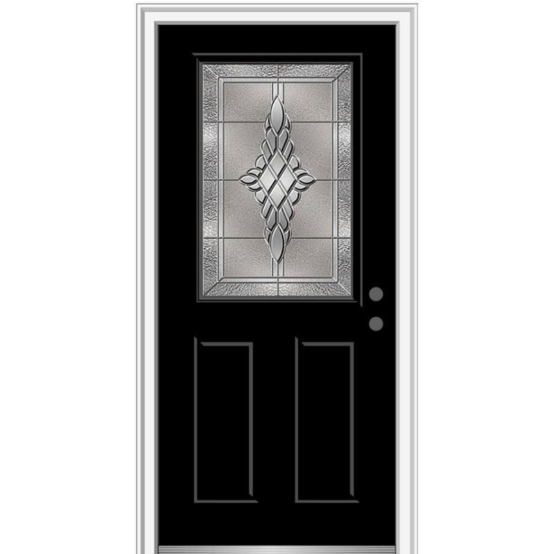 Porte d'entrée pré-suspendue en fibre de verre 1/2 panneau 2 panneaux Grace Grace, H 80 po x l 32 po x P 1,75 po, Noir