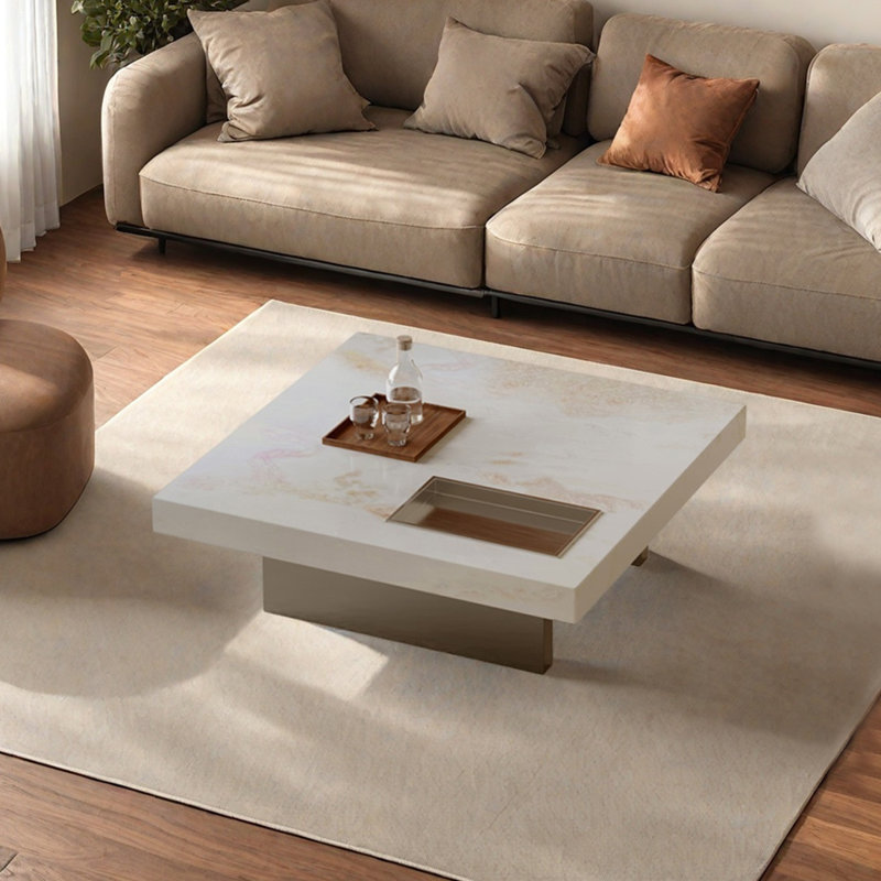 Coffee Table with Stone Top, Beige