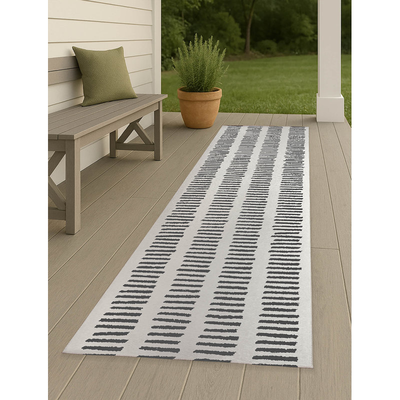 Fencing Rows Non-Slip Outdoor Rug, Runner 2'6" x 8'