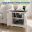 Table de chevet Farmhouse avec station de charge USB, 2 prises et port USB - Table de chevet à porte de grange coulissante avec armoire de rangement, table de chevet blanche pour chambre