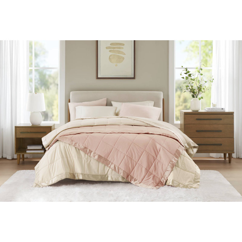 Twin Pink Down Alternative Blanket with Satin Trim