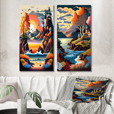 " Sunset In Modern Vector Style " 2 - Pieces
