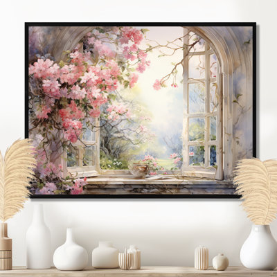 «Pink Blossoming Country Window Gaze I», reproduction d'art sur toile
