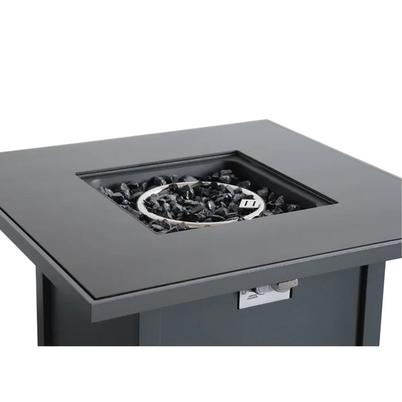 30" Metal Fire Pit, Smoked Glass Cover - Propane/Natural Gas Stainless Steel Rust & Heat Lava Rocks 25" H X W Gray Pit With Protector Heat- D