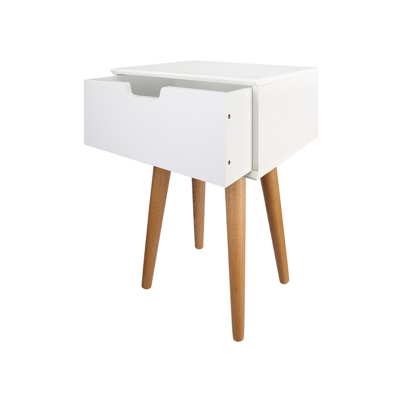 Mattias 40cm W Solid + Manufactured Wood Bedside Table, Beige/White