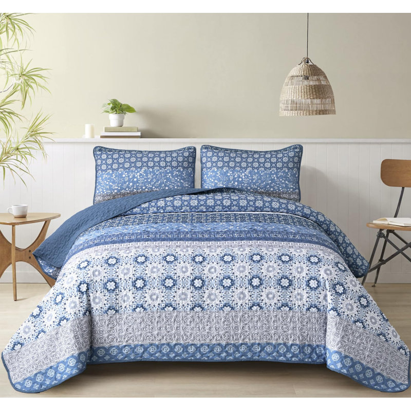 Ensemble de couvre-lit 3 pièces Boho, Courtepointe très grand et 2 très grandes taies 