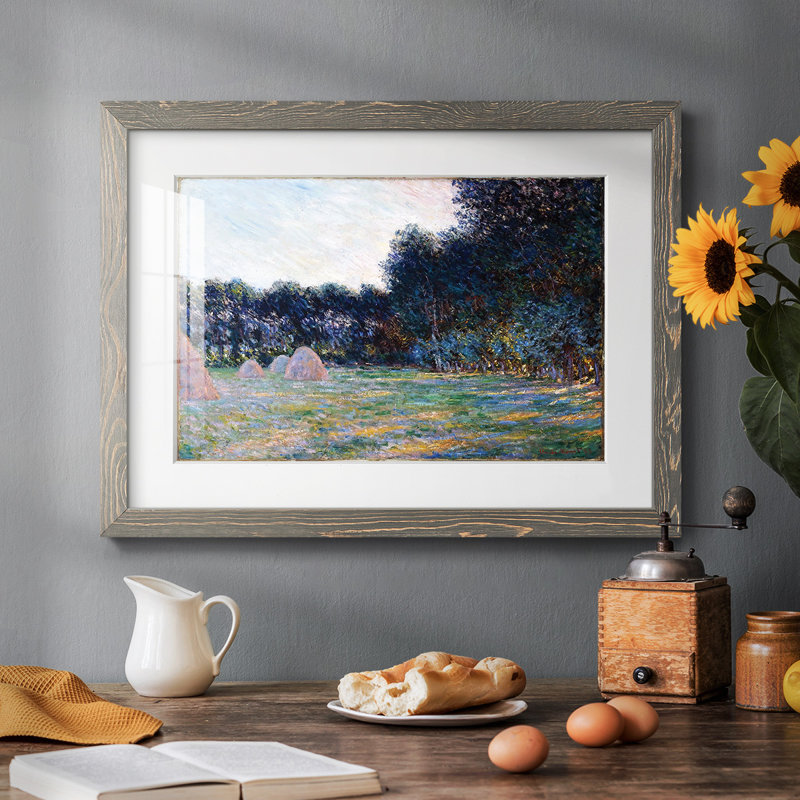 Pré avec des meules de foin près de Giverny, 1885, H 26 po x l 38 po x P 1,5 po, Gris