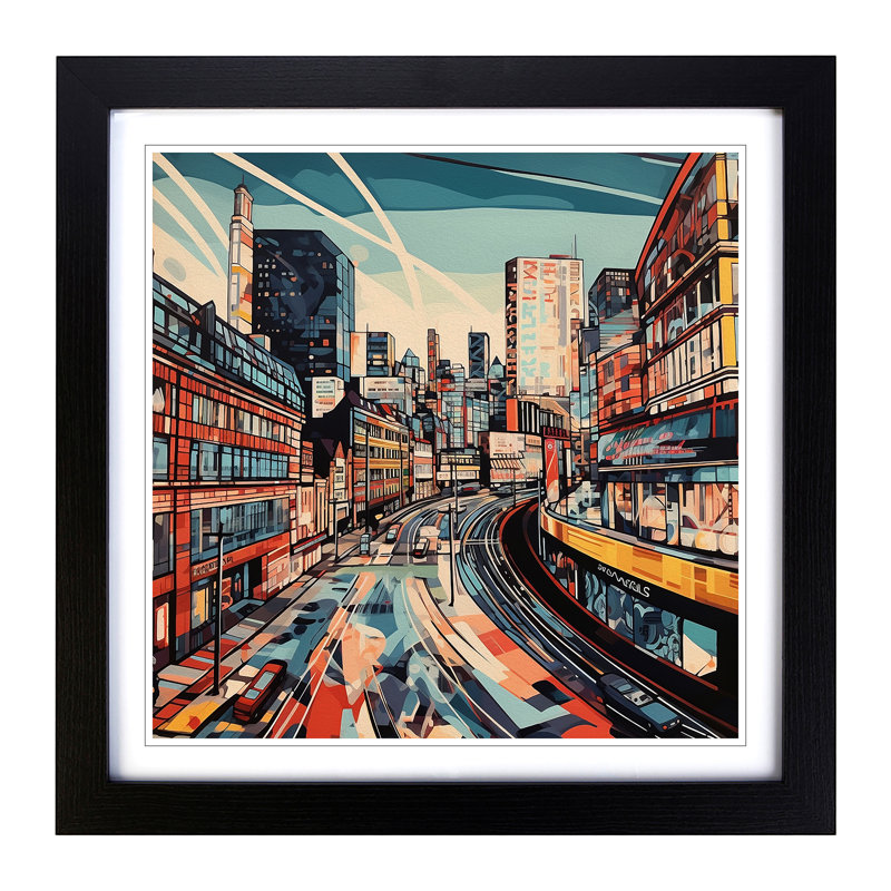 City Of Manchester Futurism - Single Picture Frame Print on Wood, Black