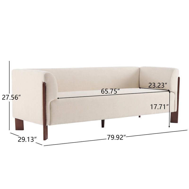 Orson Mid-Century Modern Upholstered Sofa with Exposed Solid Wood Frame, Linen