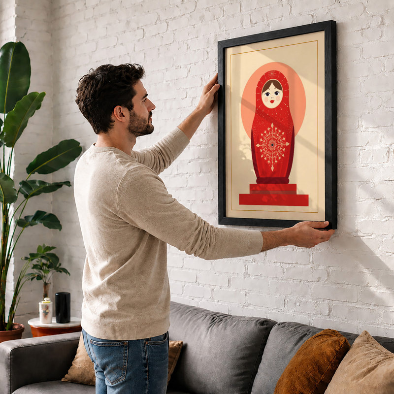 Russian Nesting Doll Retro - Framed Print, A2 - 59.4 x 42.0 cm, White