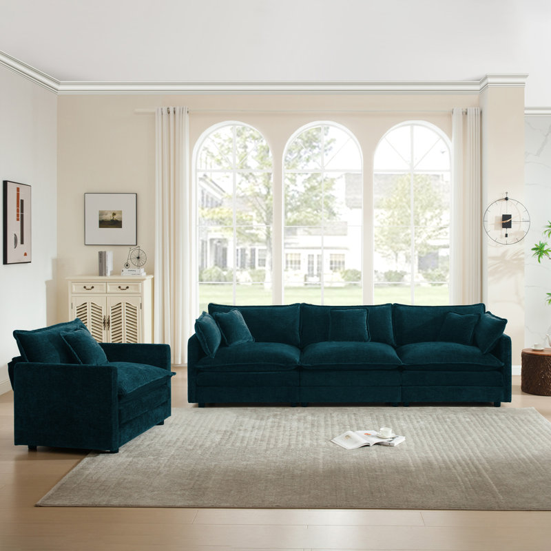  Living Room Set, Modern Chenille Sofa Couch, For Living Room, Blue
