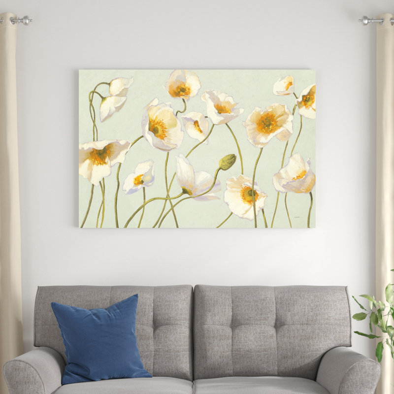 Coquelicots blancs et brillants, H 32 po x l 48 po