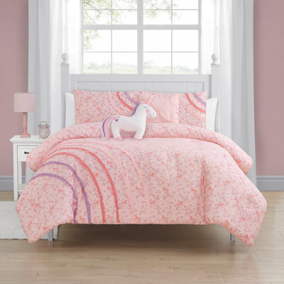  Rainbow Ruffle Pink Ultra Soft Microfiber Comforter Set