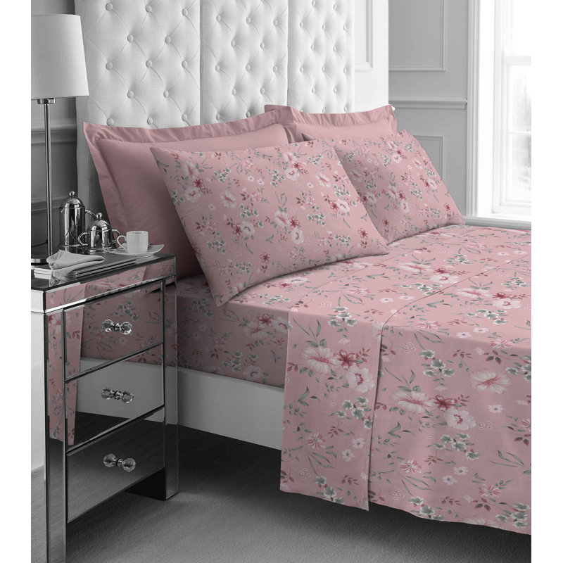 100% Cotton Standard Sheet Set, Single (172 x 239cm), Pink, Floral