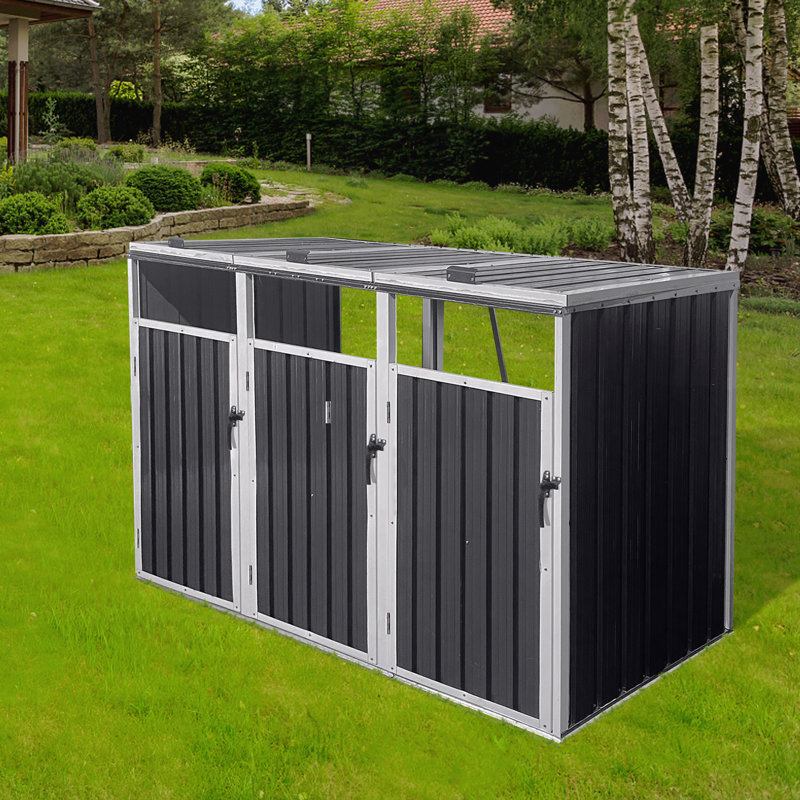 La remise à poubelle permet de ranger 3 poubelles en métal pour le rangement des ordures