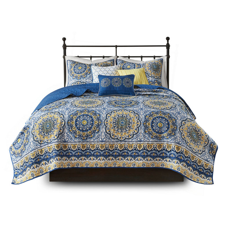 Ensemble de courtepointe réversible 6 pièces avec coussins décoratifs, Courtepointe double + 5 pièces supplémentaires