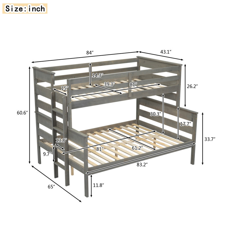 Très grand lit superposé simple au-dessus d'un grand lit Jaspir Kids, Gris