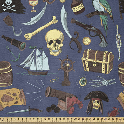 Tissu Ambesonne Pirates par The Yard, divers pirate mystérieux de style rétro et éléments dessinés à la main à thème, carré