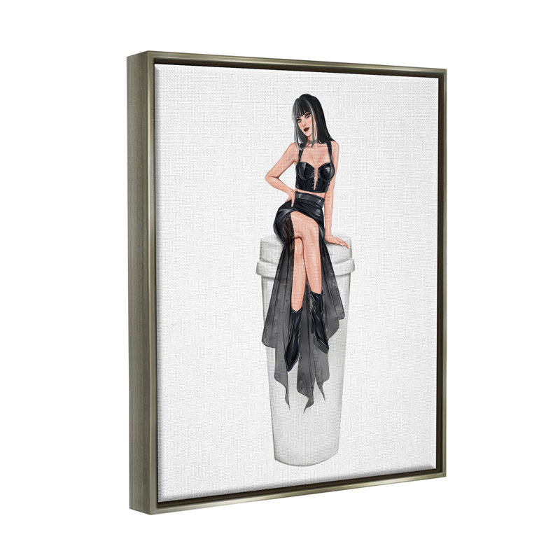 «Fashionable Woman Glam Coffee Cup» par Ziwei Li - impression, H 21 po x l 17 po x P 1,7 po, Cadre flottant gris lustré