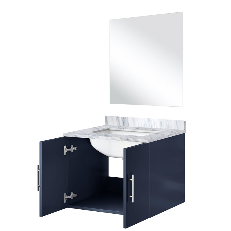 Meuble-lavabo bleu marine avec comptoir en marbre Miroir, rangement spacieux, meuble-lavabo 24 P 22 po, comptoir, fabrication fiable