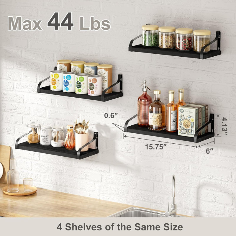 Yenesis 4 Piece Bracket Shelf, Black