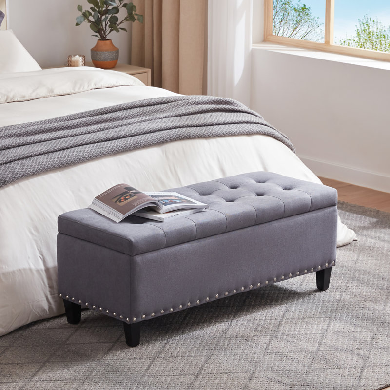 Repose-pieds de rangement rectangulaire en velours Ashtin, gris