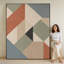 Très grand art mural imprimé sur tissu - Motif géométrique contemporain dans les tons sauge et terre cuite pour le salon ou la chambre à coucher - «Assemblage requis du cadre (cadre non fini)»-129758168