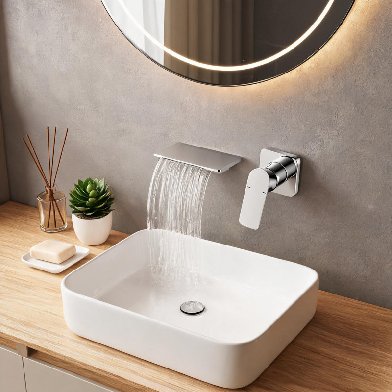 Robinet de lavabo de salle de bain chromé en laiton avec poignée simple murale