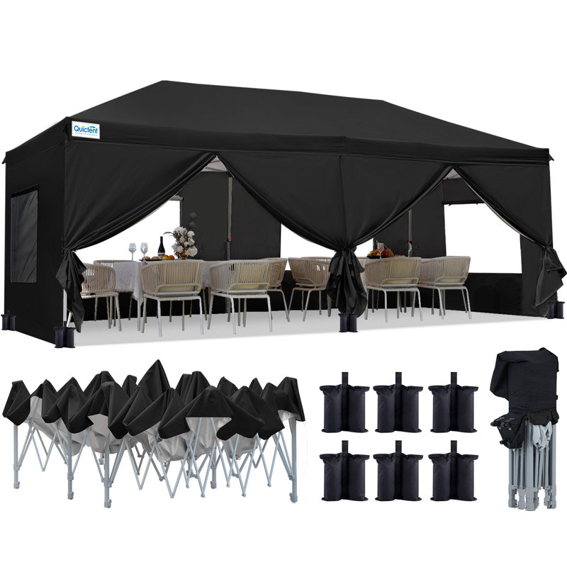 Quictent 3x6m (10x20ft) Pop Up Canopy Gazebo with Mesh Window Sidewalls, Adjustable Height Event Shelter, Portable Tent for Garden Party, Camping, Grey