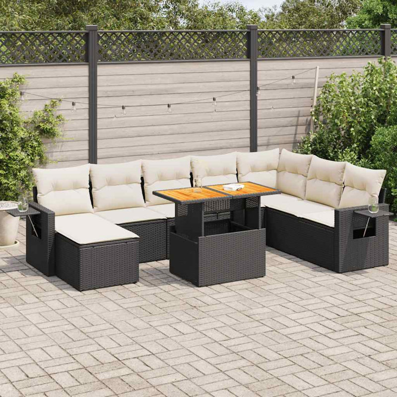 Ensemble de canapé de jardin en rotin PE noir 9 pièces Vidaxl