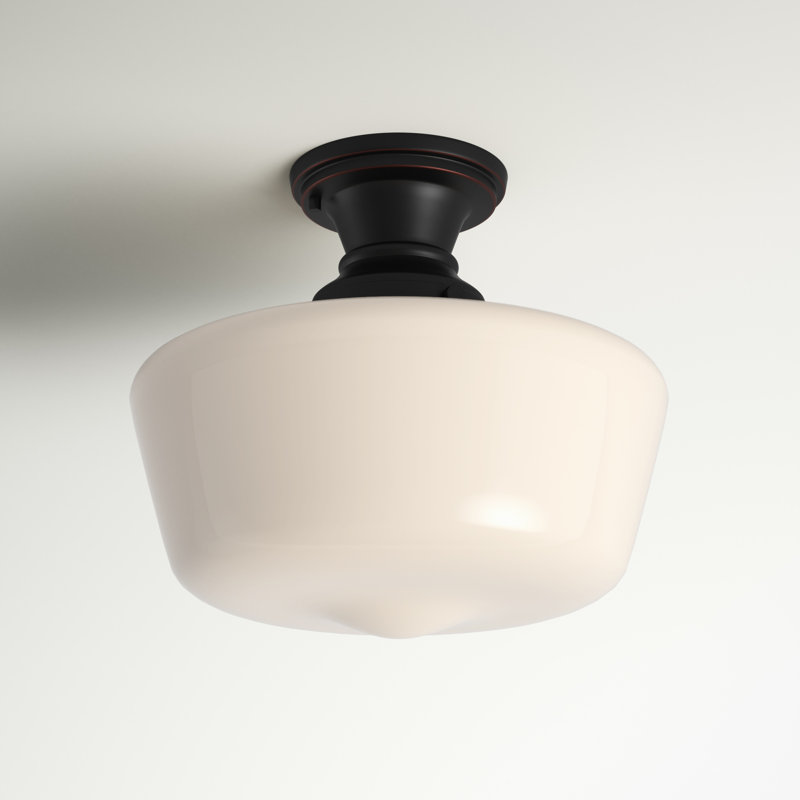 Plafonnier semi-encastré de style école / unique 12 po 1 lumière Arlos, Bronze huilé