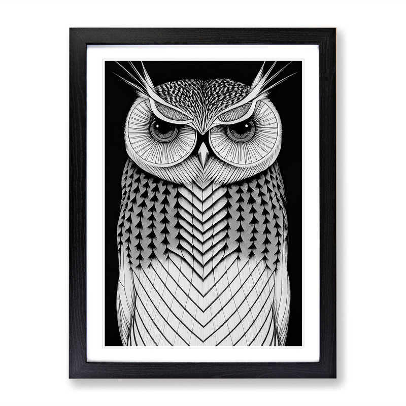 Owl in Monochrome No.4 - Framed Print, Black, 64cm H x 46cm W x 2cm D