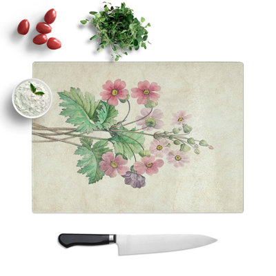 Tempered Glass Chinese Primrose Flowers Chopping Board