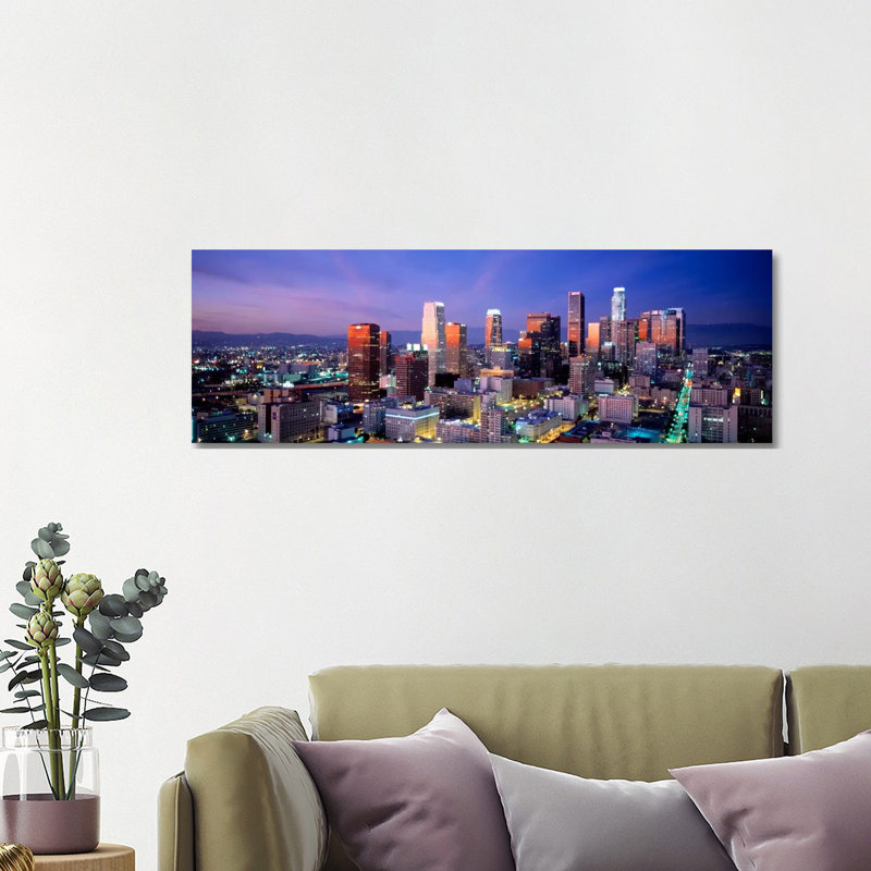 NightSkyline, Cityscape, Los Angeles, California, USA by Panoramic Images - Panoramic Gallery-Wrapped Canvas Giclée on Canvas
