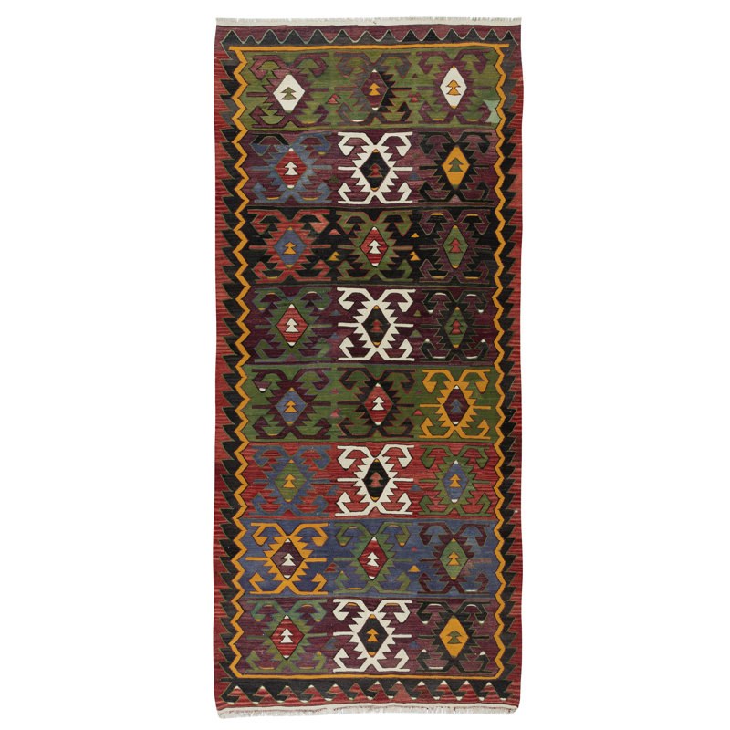Tapis turc rétro tissé à la main multicolore 5,3 x 11,5 pi