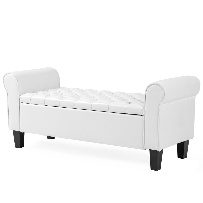 Banc de rangement rembourré Escarleth, Ivoire ivoire