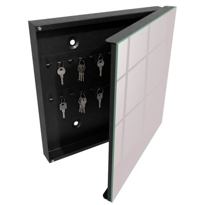 Decorative key box for wall, Opens to the left, 30x30x5, Black, Cream color relaxation elegance harmony, 