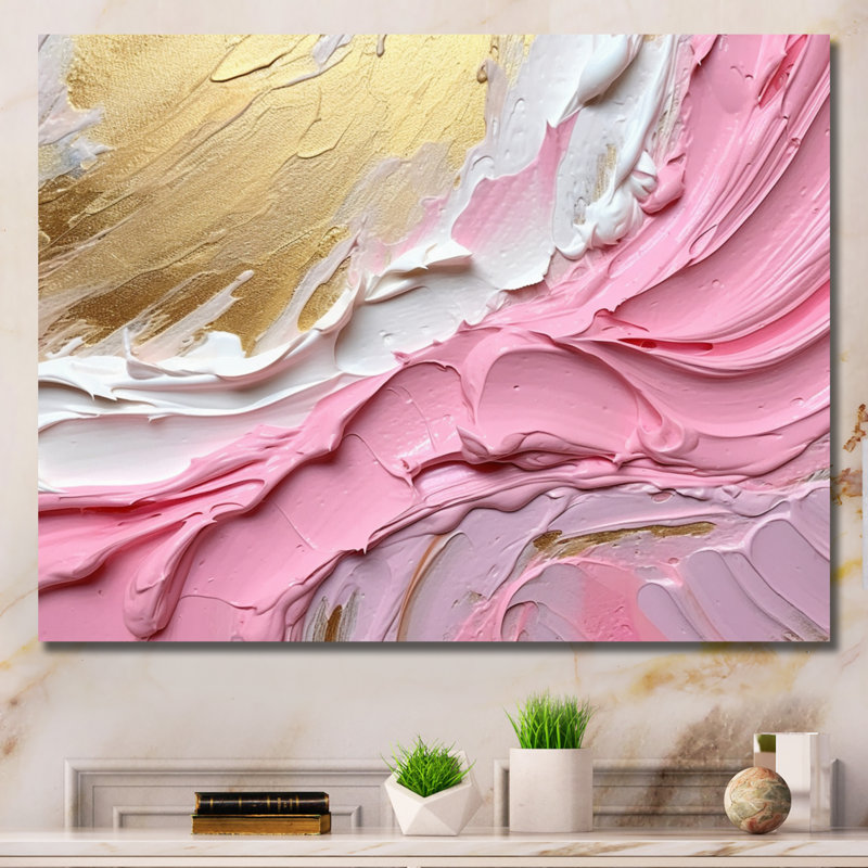 «Rose and Gold Spiral Radiance III», art mural abstrait en spirale pour le salon, H 34 po x l 44 po x P 1,5 po, Toile tendue