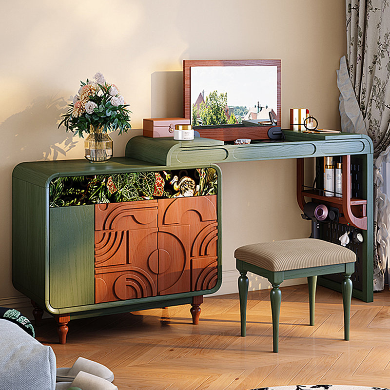 66.14"Green Minimalist Solid Wood Dressing Table