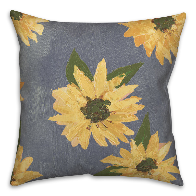 Painted Sunflower 9 Outdoor Throw Pillow, Blue, 18" x 18"
