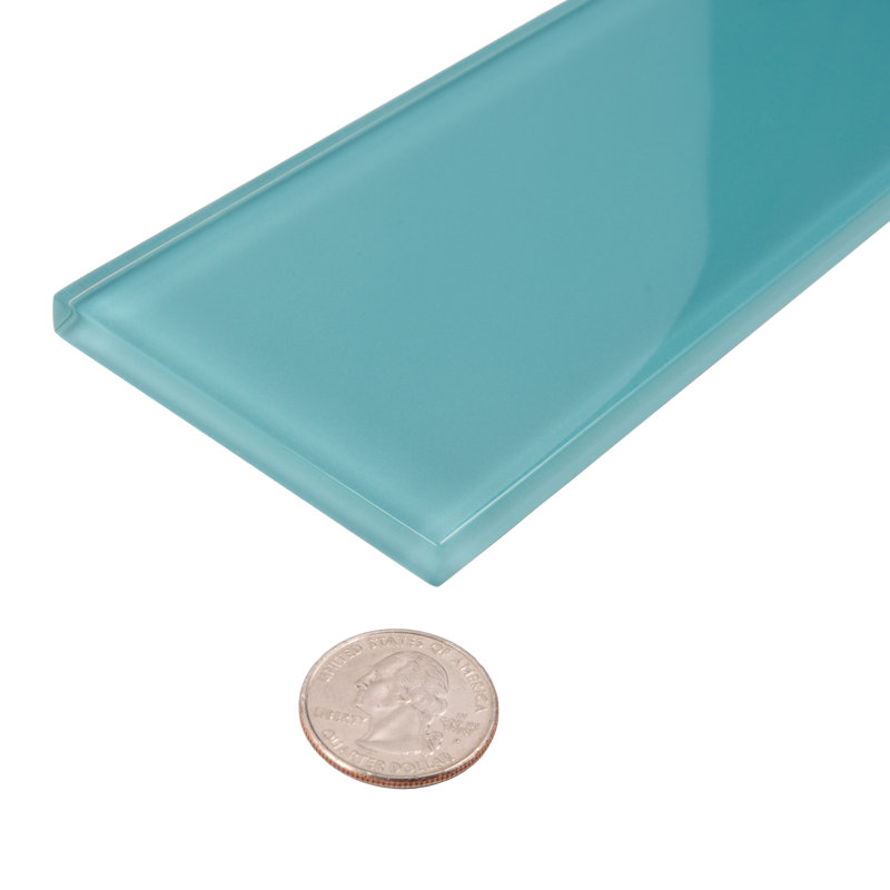 3'' x 12'' Glass Subway Wall Tile, Aqua