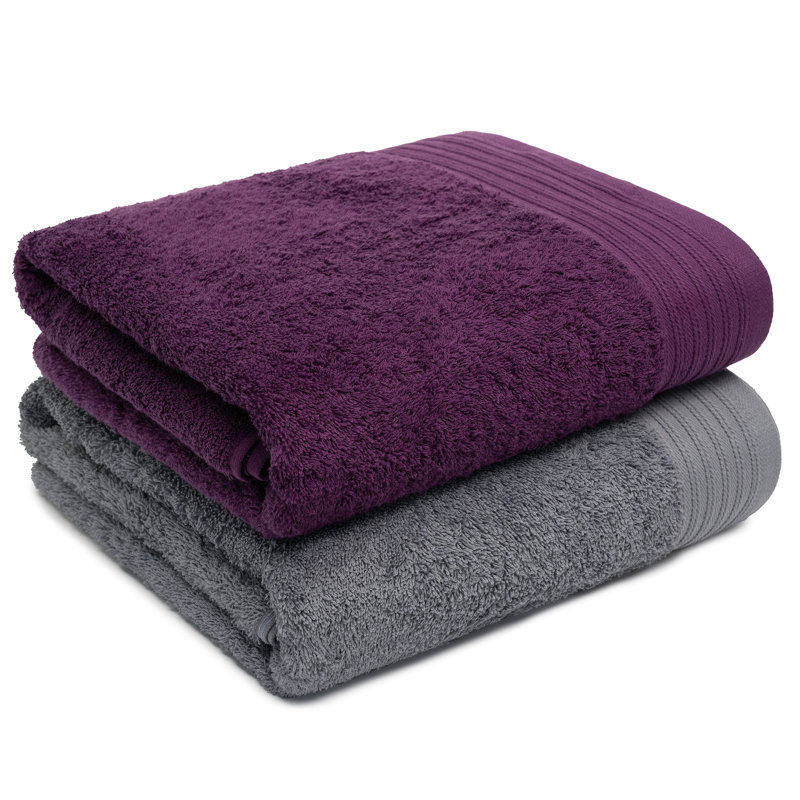 Ensemble de serviettes de bain 100% coton 2 pièces Lorena, Gris foncé / prune